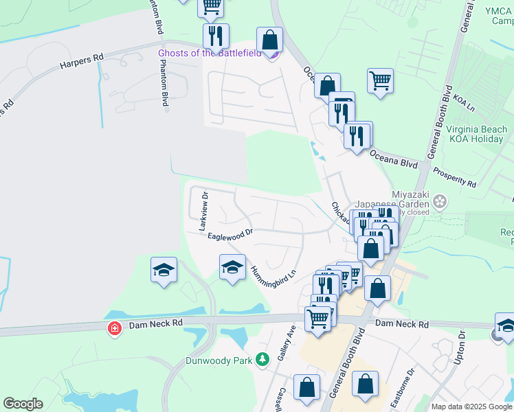 map of restaurants, bars, coffee shops, grocery stores, and more near 1151 Woodcock Lane in Virginia Beach