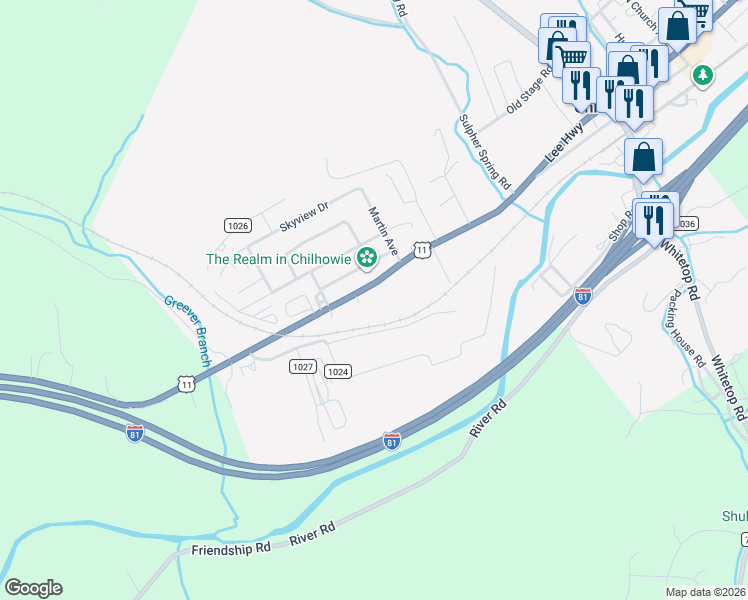 map of restaurants, bars, coffee shops, grocery stores, and more near 1212 Lee Highway in Chilhowie