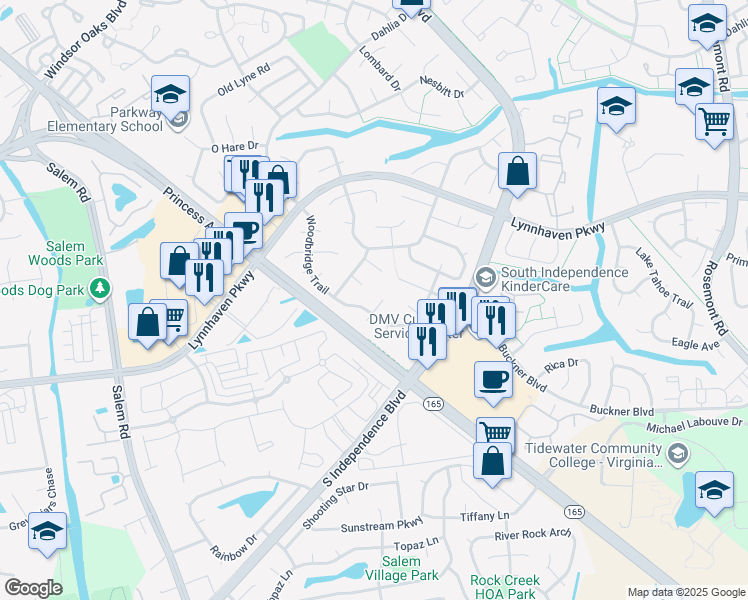 map of restaurants, bars, coffee shops, grocery stores, and more near 3901 Hedgefield Court in Virginia Beach
