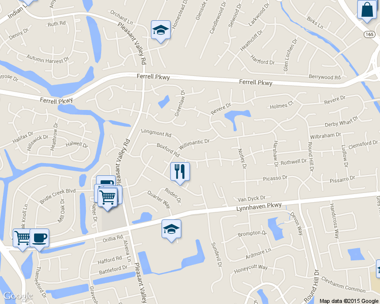 map of restaurants, bars, coffee shops, grocery stores, and more near 1605 Willimantic Court in Virginia Beach