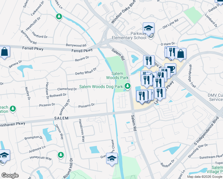 map of restaurants, bars, coffee shops, grocery stores, and more near 1428 Ashburnham Arch in Virginia Beach