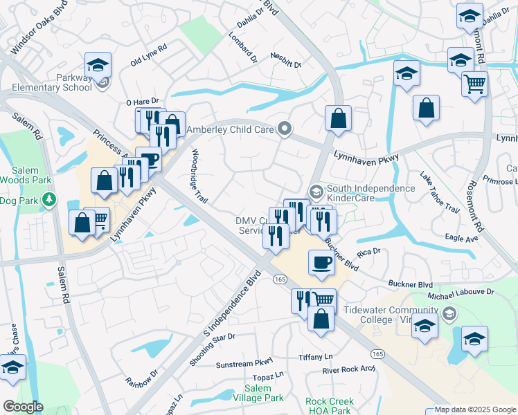 map of restaurants, bars, coffee shops, grocery stores, and more near 1500 Stace Court in Virginia Beach