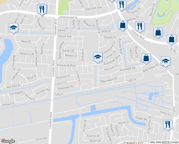 map of restaurants, bars, coffee shops, grocery stores, and more near 1607 Welk Street in Portsmouth