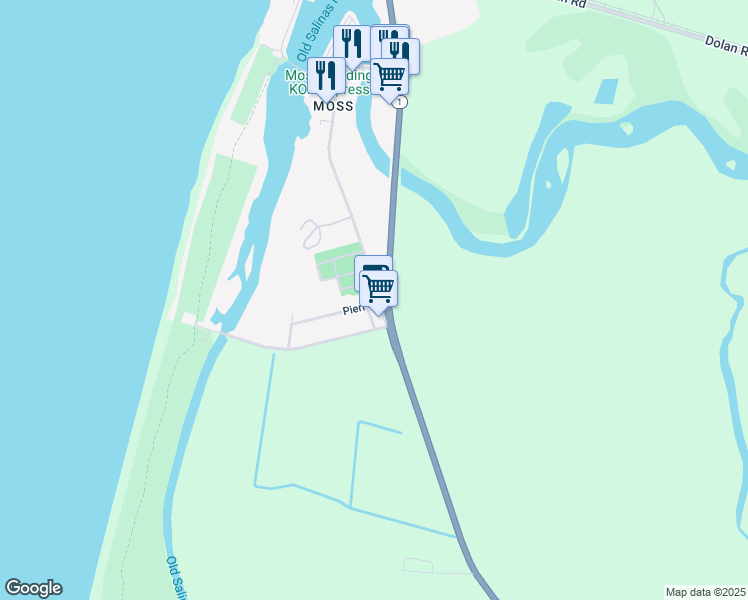 map of restaurants, bars, coffee shops, grocery stores, and more near 8454 Moss Landing Road in Moss Landing