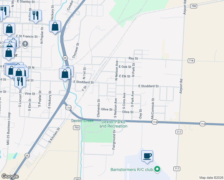 map of restaurants, bars, coffee shops, grocery stores, and more near 1113 Maple in Dexter