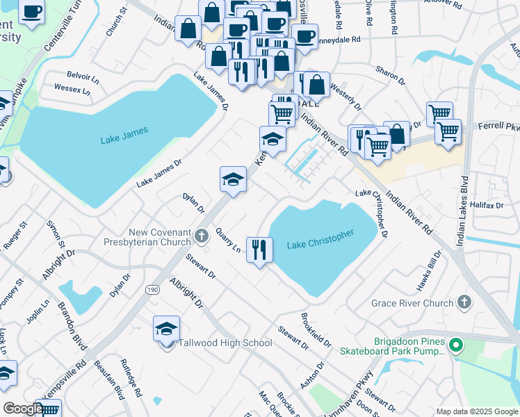 map of restaurants, bars, coffee shops, grocery stores, and more near 1512 Captains Court in Virginia Beach