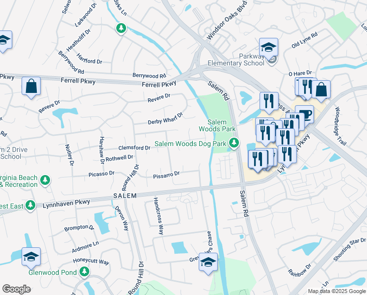 map of restaurants, bars, coffee shops, grocery stores, and more near 1404 Athol Court in Virginia Beach