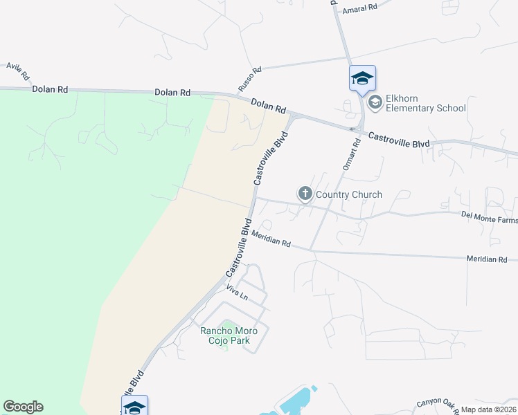 map of restaurants, bars, coffee shops, grocery stores, and more near 14338 Del Monte Farms Road in Castroville