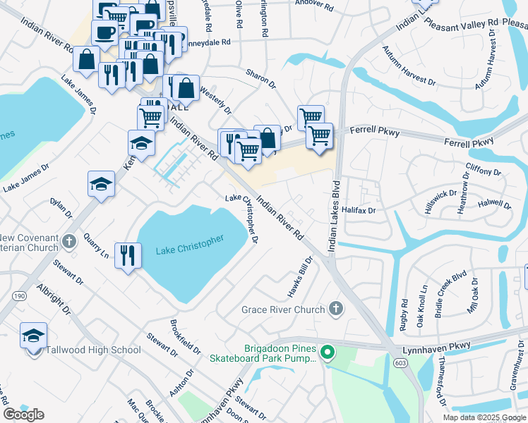 map of restaurants, bars, coffee shops, grocery stores, and more near 5105 Coastview Court in Virginia Beach