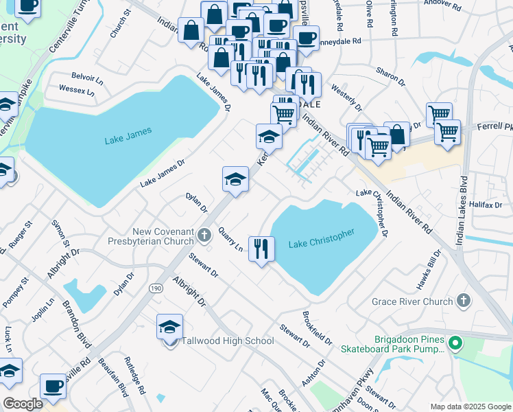 map of restaurants, bars, coffee shops, grocery stores, and more near 1516 Captains Court in Virginia Beach