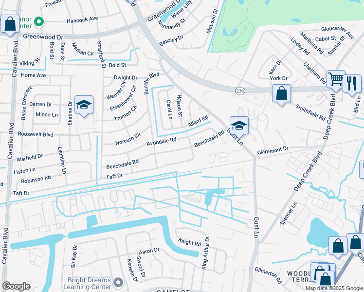 map of restaurants, bars, coffee shops, grocery stores, and more near 304 Beechdale Road in Portsmouth