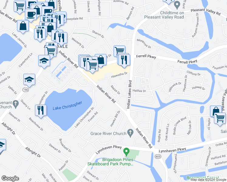 map of restaurants, bars, coffee shops, grocery stores, and more near 1749 Willow Creek Court in Virginia Beach