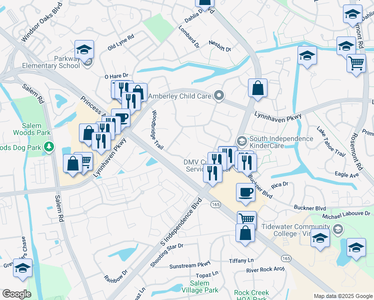 map of restaurants, bars, coffee shops, grocery stores, and more near 1512 Rexmore Lane in Virginia Beach