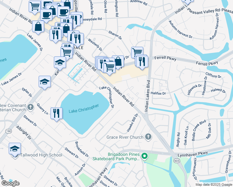 map of restaurants, bars, coffee shops, grocery stores, and more near 5105 Coastview Court in Virginia Beach