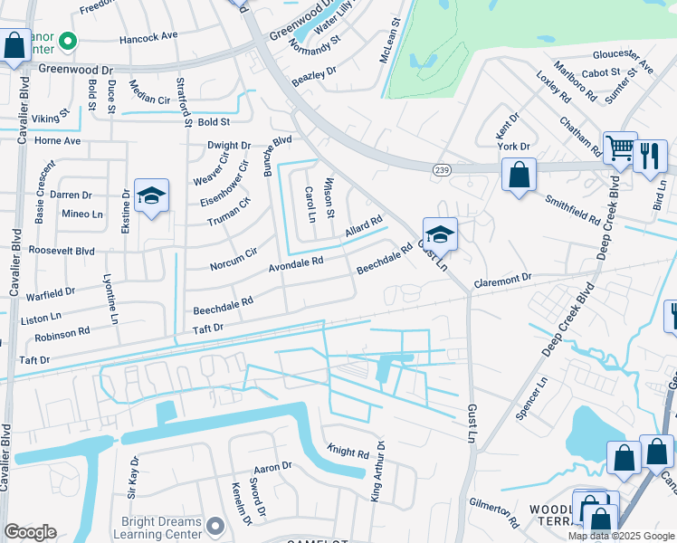 map of restaurants, bars, coffee shops, grocery stores, and more near 304 Beechdale Road in Portsmouth
