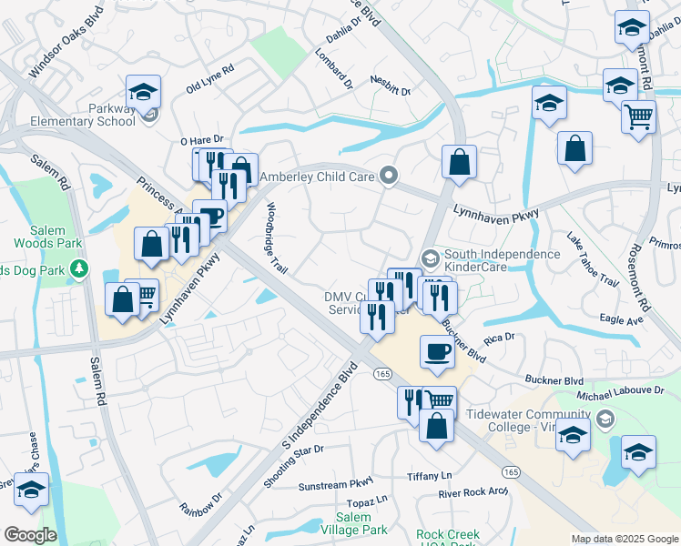 map of restaurants, bars, coffee shops, grocery stores, and more near 1500 Stace Court in Virginia Beach