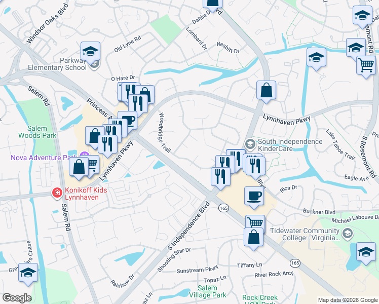 map of restaurants, bars, coffee shops, grocery stores, and more near 3901 Hedgefield Court in Virginia Beach
