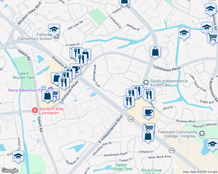 map of restaurants, bars, coffee shops, grocery stores, and more near 3901 Hedgefield Court in Virginia Beach