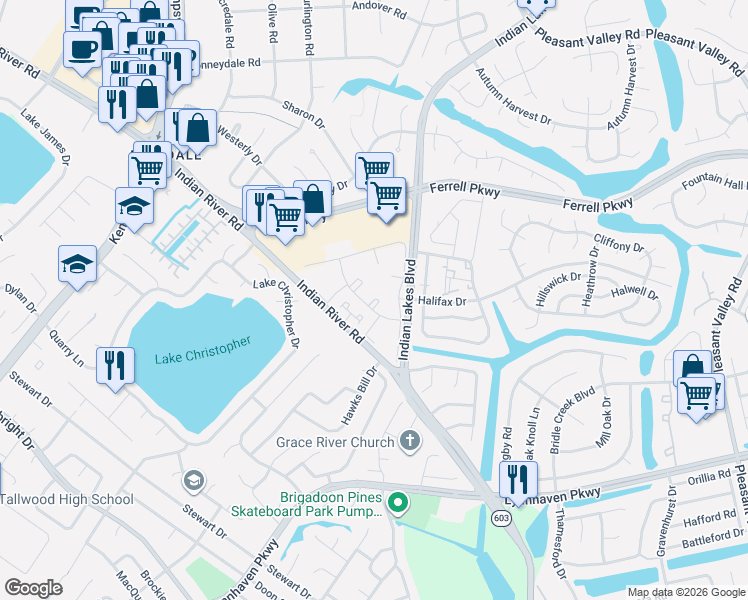 map of restaurants, bars, coffee shops, grocery stores, and more near 1656 Maize Court in Virginia Beach