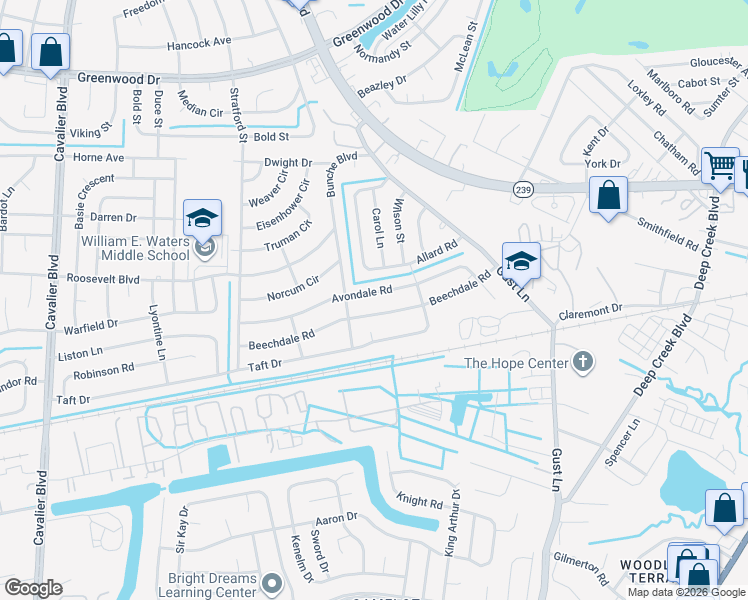 map of restaurants, bars, coffee shops, grocery stores, and more near 317 Avondale Road in Portsmouth