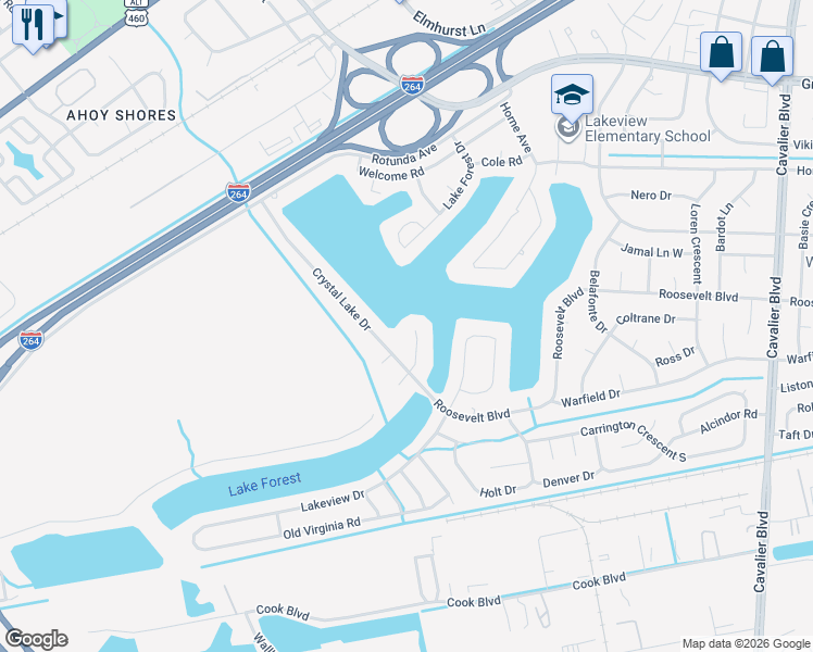 map of restaurants, bars, coffee shops, grocery stores, and more near 20 Eleanor Court North in Portsmouth