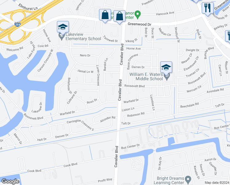 map of restaurants, bars, coffee shops, grocery stores, and more near 7 Vaughn Court in Portsmouth