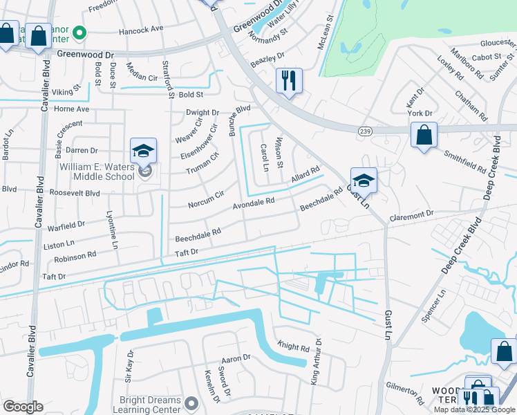 map of restaurants, bars, coffee shops, grocery stores, and more near 317 Avondale Rd in Portsmouth