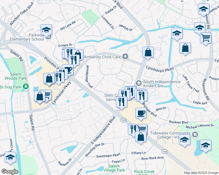 map of restaurants, bars, coffee shops, grocery stores, and more near 1500 Stace Court in Virginia Beach