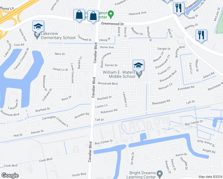 map of restaurants, bars, coffee shops, grocery stores, and more near 1605 Marciano Drive in Portsmouth