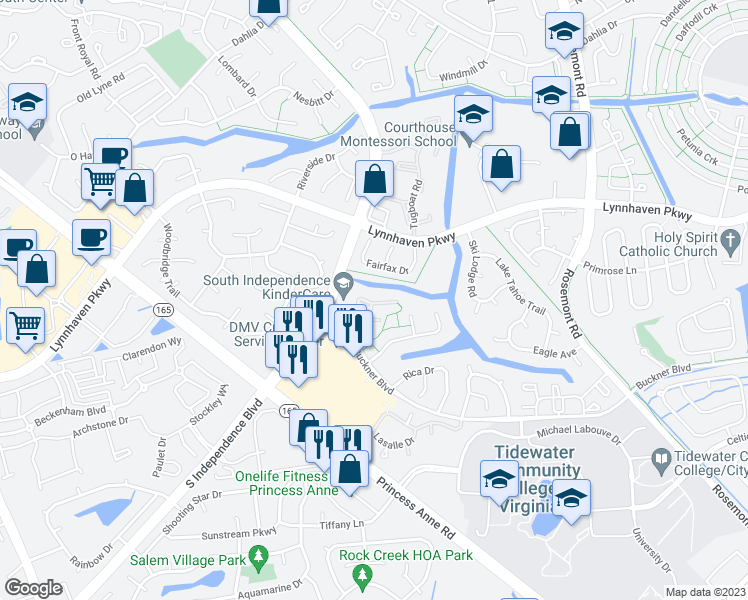 map of restaurants, bars, coffee shops, grocery stores, and more near 3513 Dublin Court in Virginia Beach
