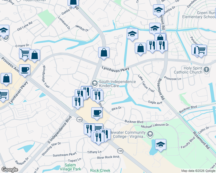 map of restaurants, bars, coffee shops, grocery stores, and more near 3518 Dublin Court in Virginia Beach