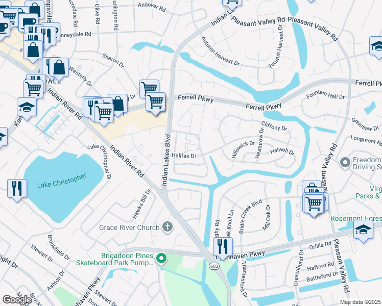 map of restaurants, bars, coffee shops, grocery stores, and more near 5234 Johnstown Lane in Virginia Beach