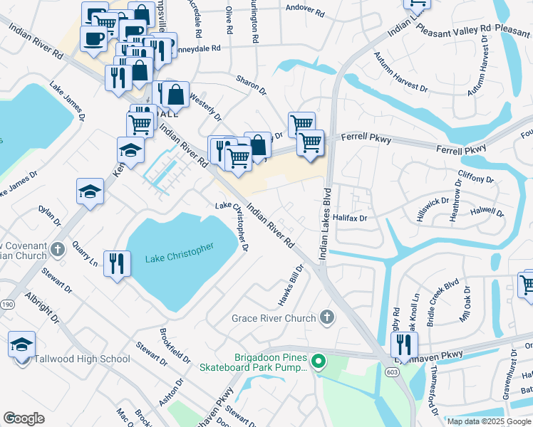 map of restaurants, bars, coffee shops, grocery stores, and more near 1749 Lacrosse Drive in Virginia Beach
