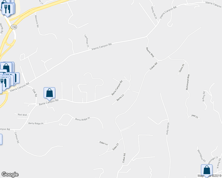 map of restaurants, bars, coffee shops, grocery stores, and more near 18181 Berta Canyon Road in Salinas