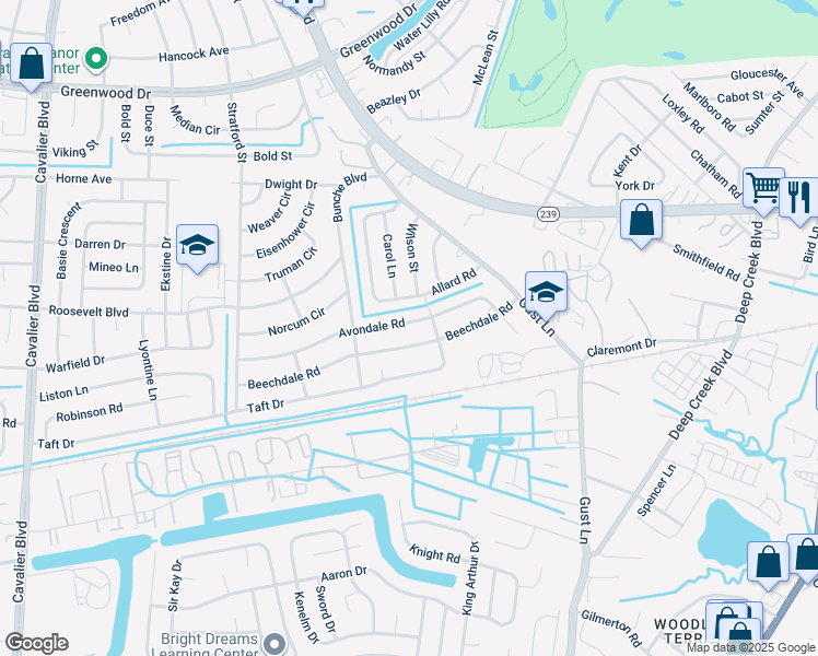 map of restaurants, bars, coffee shops, grocery stores, and more near 307 Avondale Road in Portsmouth