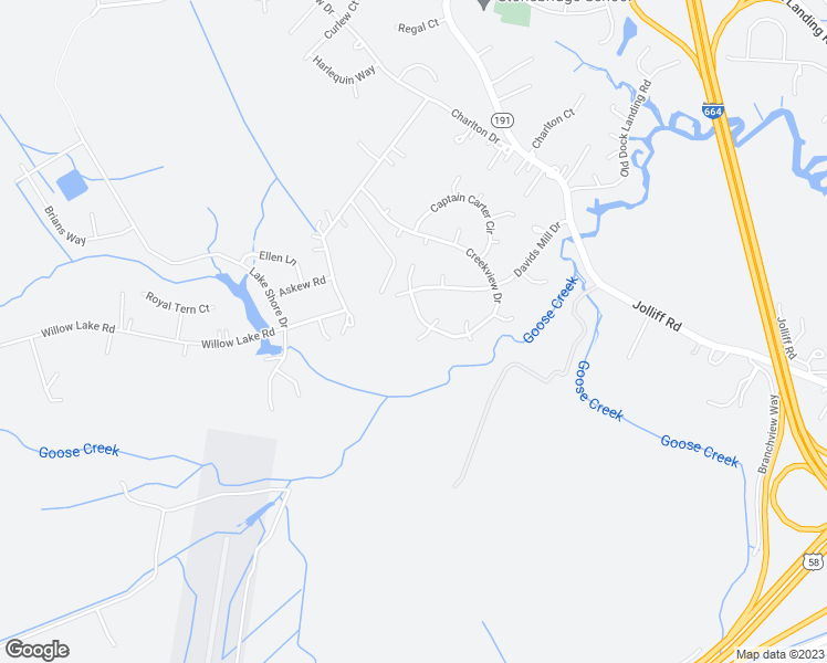map of restaurants, bars, coffee shops, grocery stores, and more near 1204 Willow Creek Court in Chesapeake