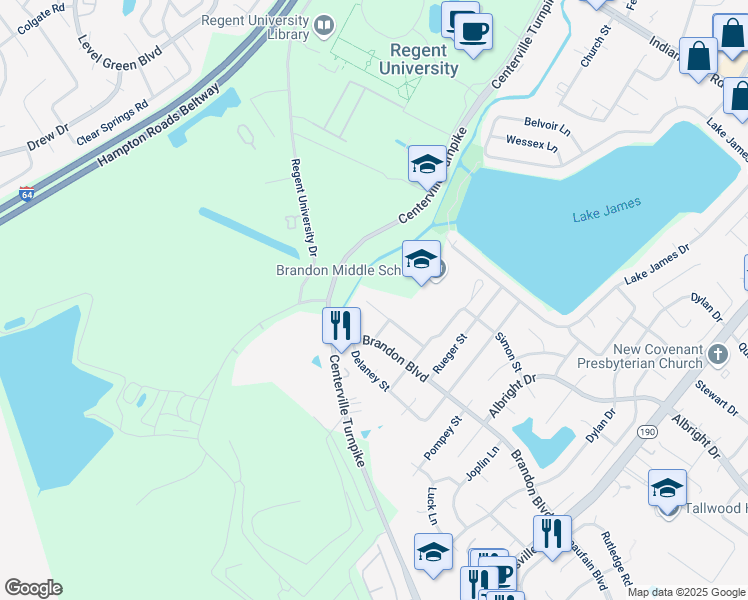 map of restaurants, bars, coffee shops, grocery stores, and more near 5812 Edith Court in Virginia Beach