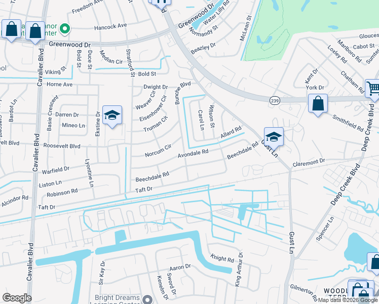 map of restaurants, bars, coffee shops, grocery stores, and more near 317 Avondale Road in Portsmouth