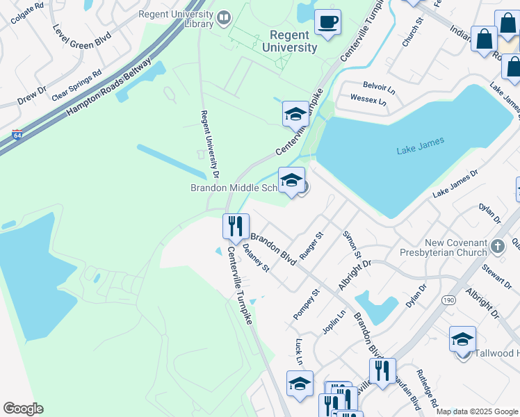 map of restaurants, bars, coffee shops, grocery stores, and more near 5812 Edith Court in Virginia Beach