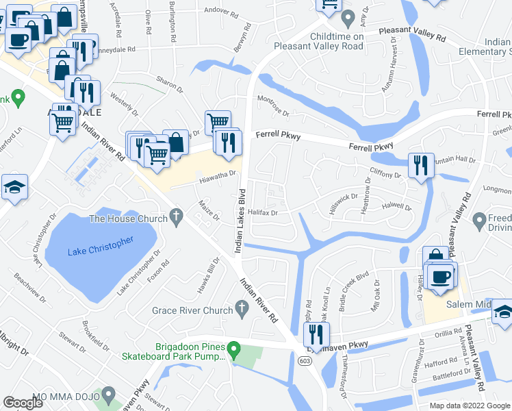 map of restaurants, bars, coffee shops, grocery stores, and more near 1446 Deerpond Lane in Virginia Beach