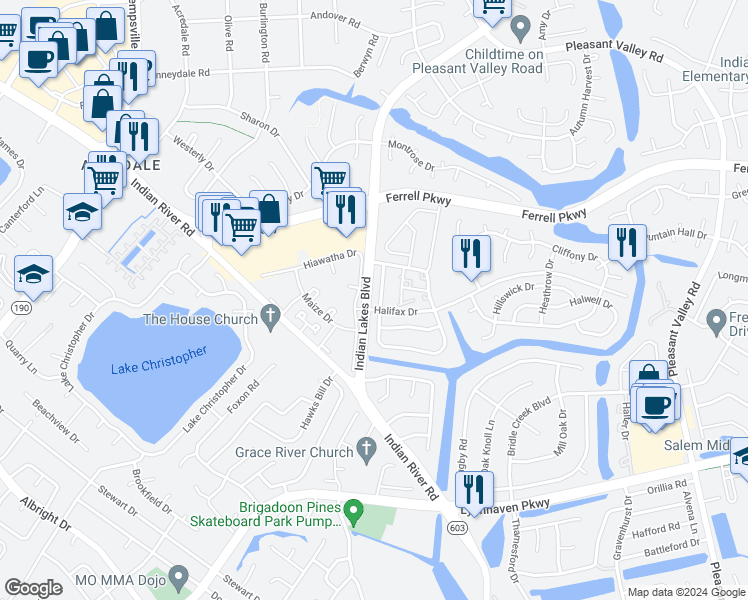 map of restaurants, bars, coffee shops, grocery stores, and more near 1465 Deerpond Lane in Virginia Beach