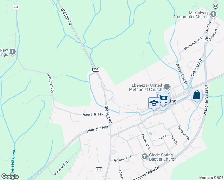 map of restaurants, bars, coffee shops, grocery stores, and more near 331 Magnolia Drive in Glade Spring