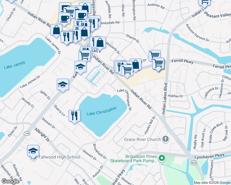 map of restaurants, bars, coffee shops, grocery stores, and more near 1400 Ships Landing in Virginia Beach