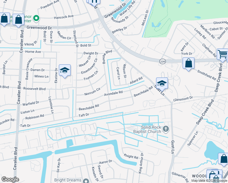 map of restaurants, bars, coffee shops, grocery stores, and more near 317 Avondale Road in Portsmouth