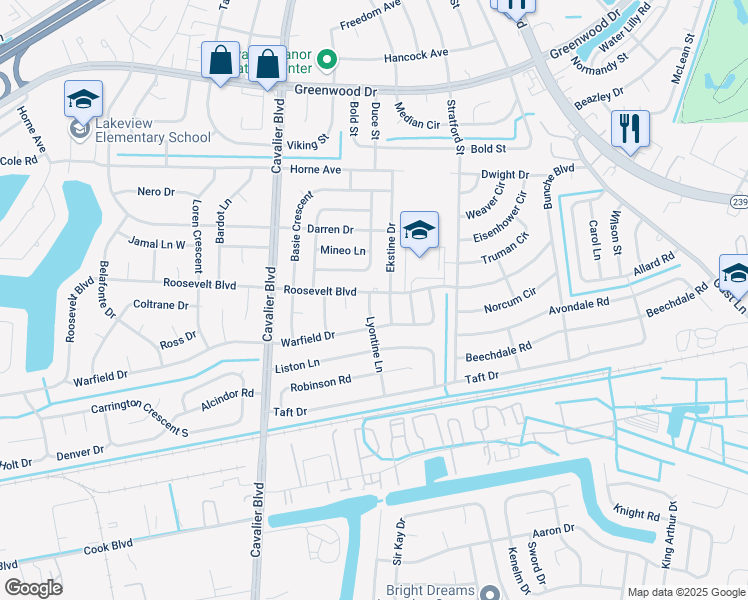 map of restaurants, bars, coffee shops, grocery stores, and more near 1605 Lyontine Lane in Portsmouth