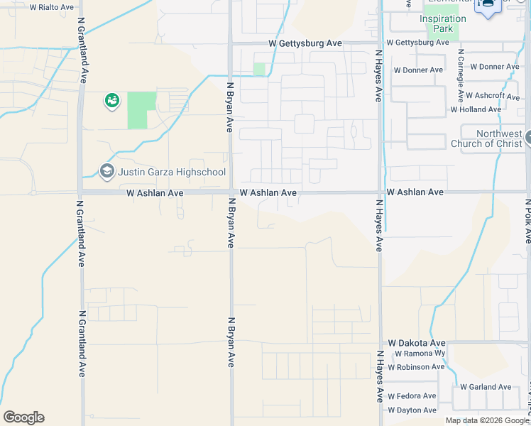 map of restaurants, bars, coffee shops, grocery stores, and more near 6355 West Ashlan Avenue in Fresno