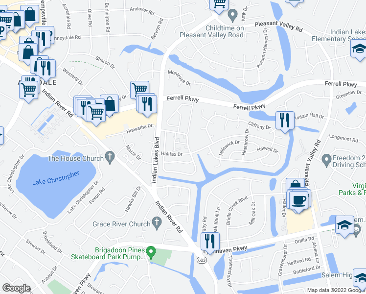 map of restaurants, bars, coffee shops, grocery stores, and more near 1402 Rellen Court in Virginia Beach