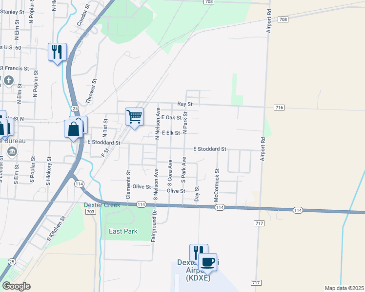 map of restaurants, bars, coffee shops, grocery stores, and more near 1311 East Stoddard Street in Dexter
