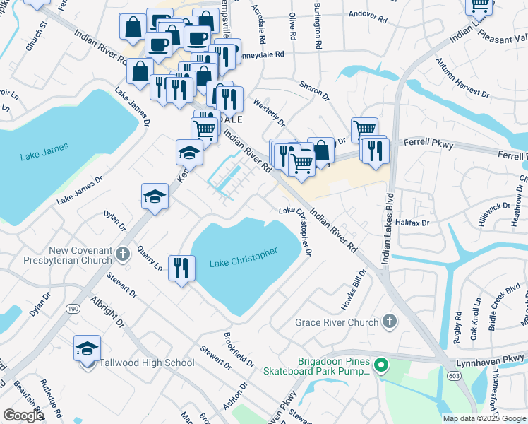 map of restaurants, bars, coffee shops, grocery stores, and more near 1405 Ships Landing in Virginia Beach