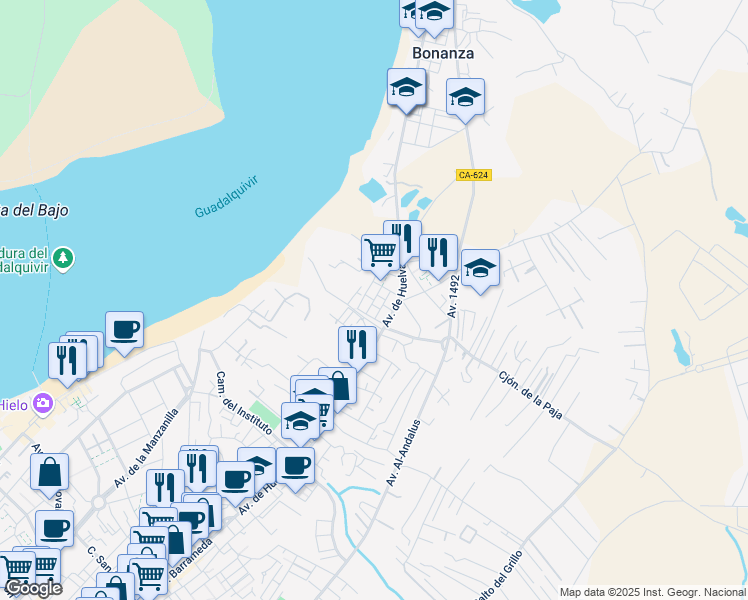 map of restaurants, bars, coffee shops, grocery stores, and more near Calle Patrón Carrerilla in Sanlúcar de Barrameda